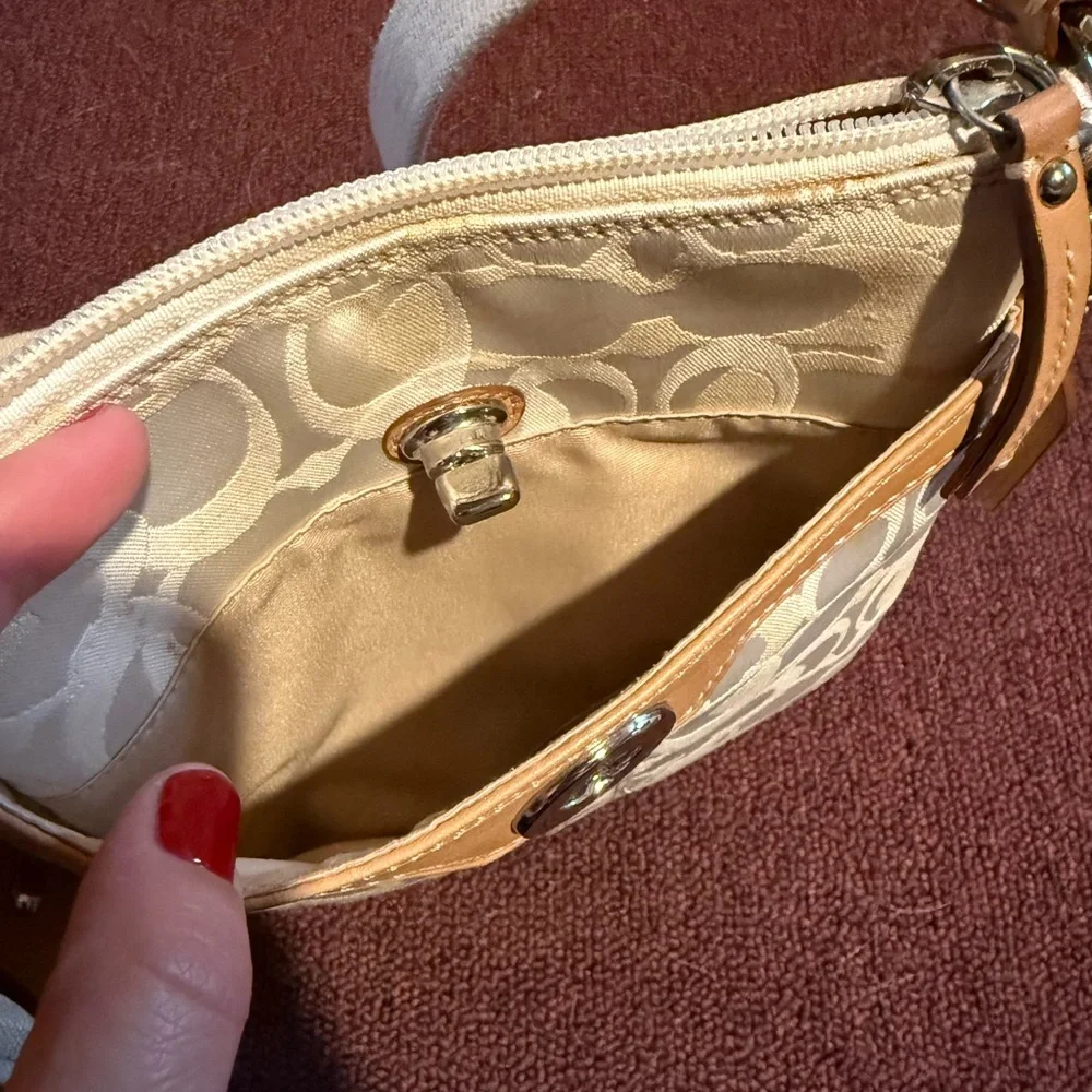 Coach Cream Signature Crossbody Bag with Tan Trim
